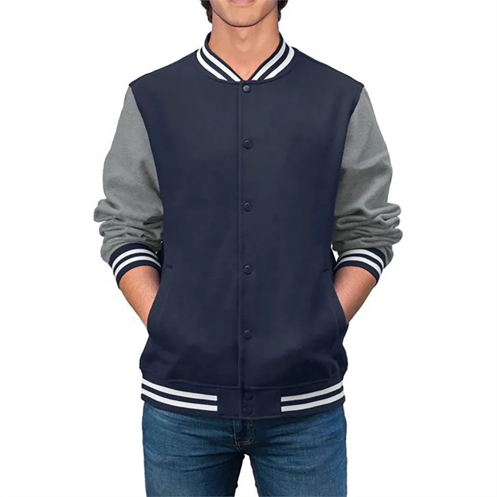 High Quality fabric of varsity jacket OEM body wool arm fleece custom rib button up close and pockets inside liner coating