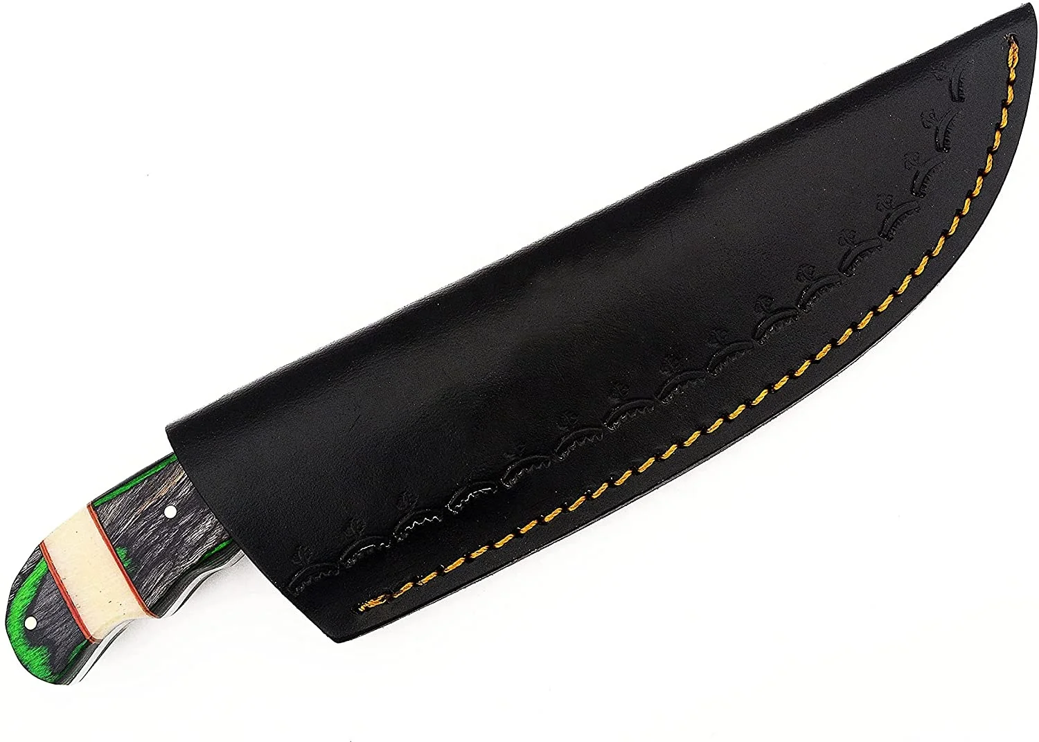 100% Top Quality Hunger Blades Damascus Steel Hunting Knife with pure Leather Sheath RAJ -0074