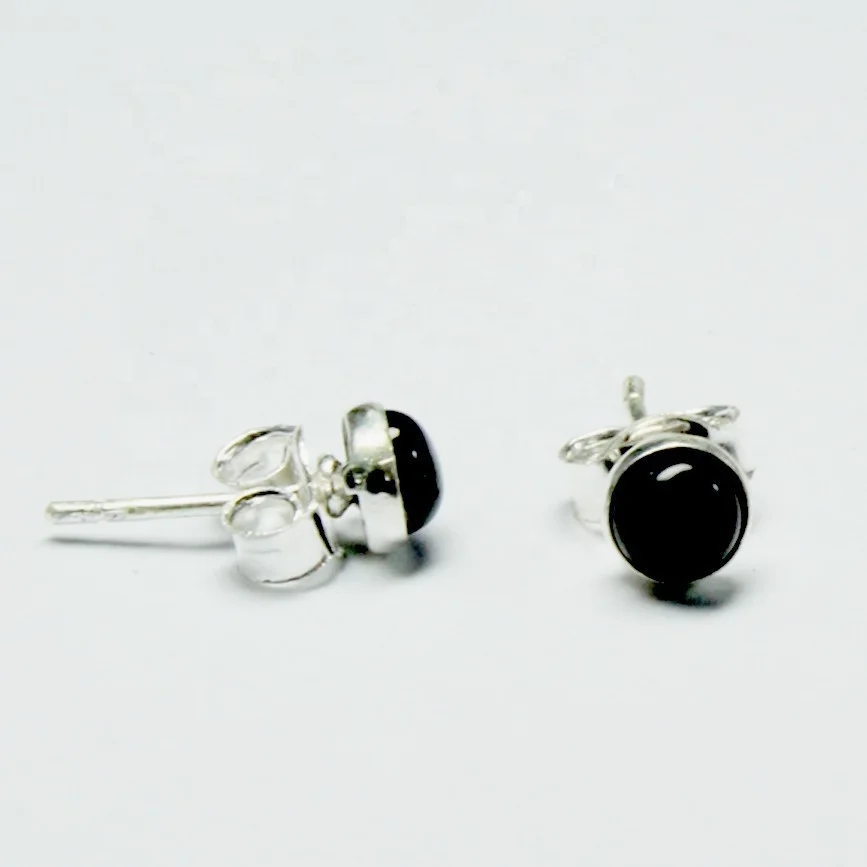 925 Sterling Silver Natural Black Onyx Gemstone Stud Earrings Gemstone Silver Earrings For Men & Woman
