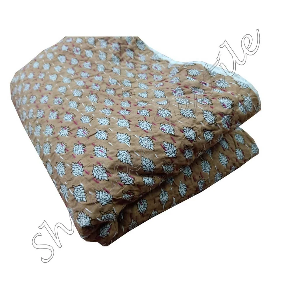 Cotton Kantha Handmade Reversible Kantha Quilt Bedspread Bedcover Old Throw Blanket Reversible Floral Bed Cover Quilt Queen Size