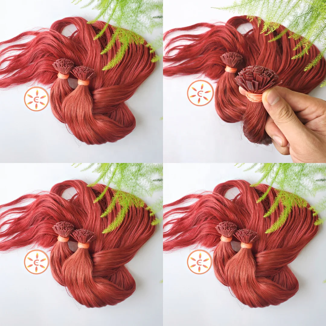 E-HAIR Вьетнам | Оптом дешевые человеческие волосы для наращивания с плоским наконечником кератина Италии красный цвет волос Плоский наконечник