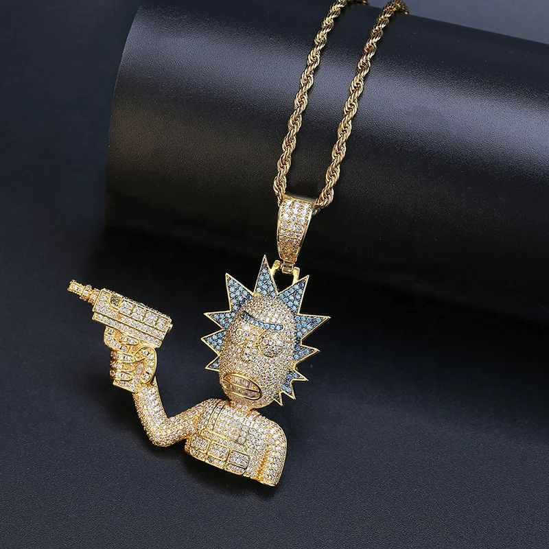 Hip Hop Jewelry Necklace New Arrival Gun Man Pendant Cubic Zircon Copper Necklace Iced Out Chain Men Gift