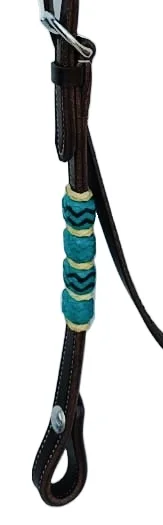 Hot Sale Brown Leather Headstall With  Blue And White Rawhide knotting Headstall For Horse Riding At Affordable Price