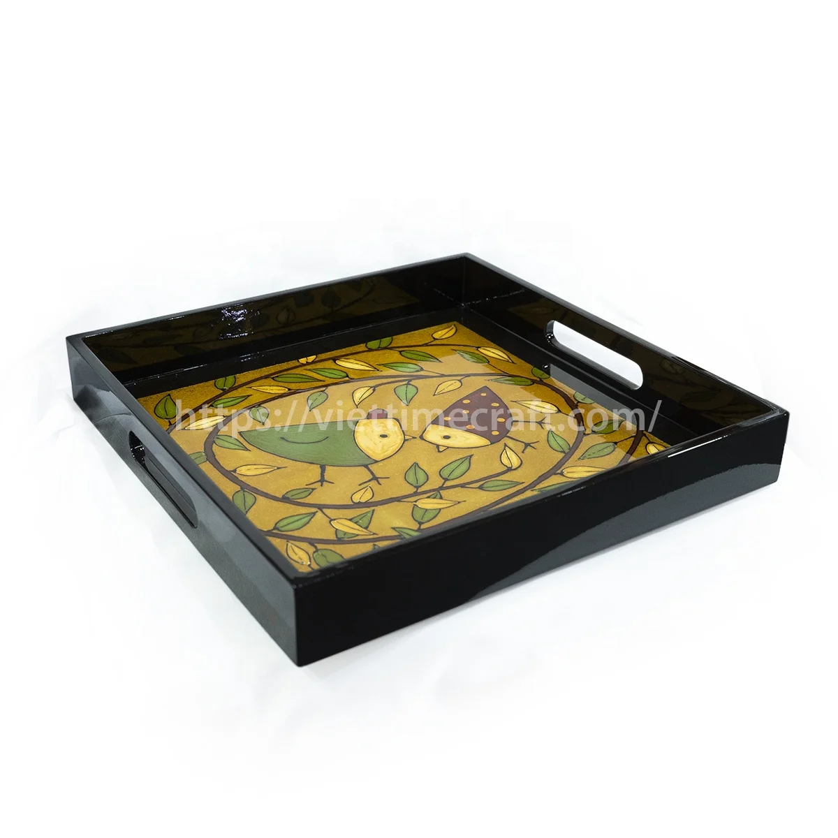 Wholesale Serving Tray Bird Pattern Hot Pattern, Wood Tray With Handle, Serving Tray From Vietnam