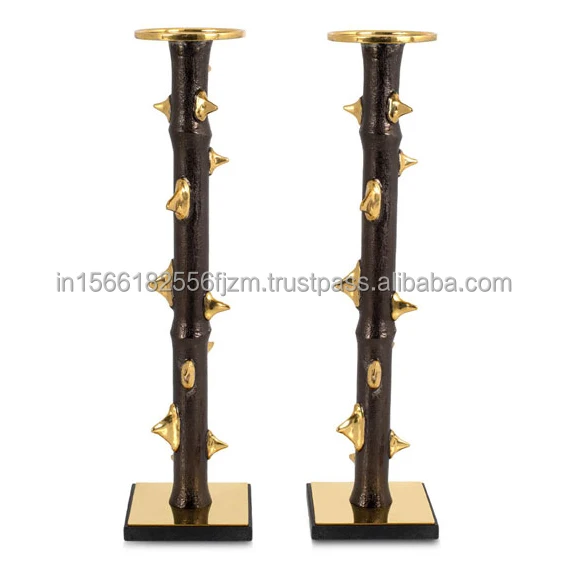 Wholesale Gold Color Marble Base Candle Stand Tree New Design Antique T-Light Decorative Metal Candle Home Decoration Set Boxed