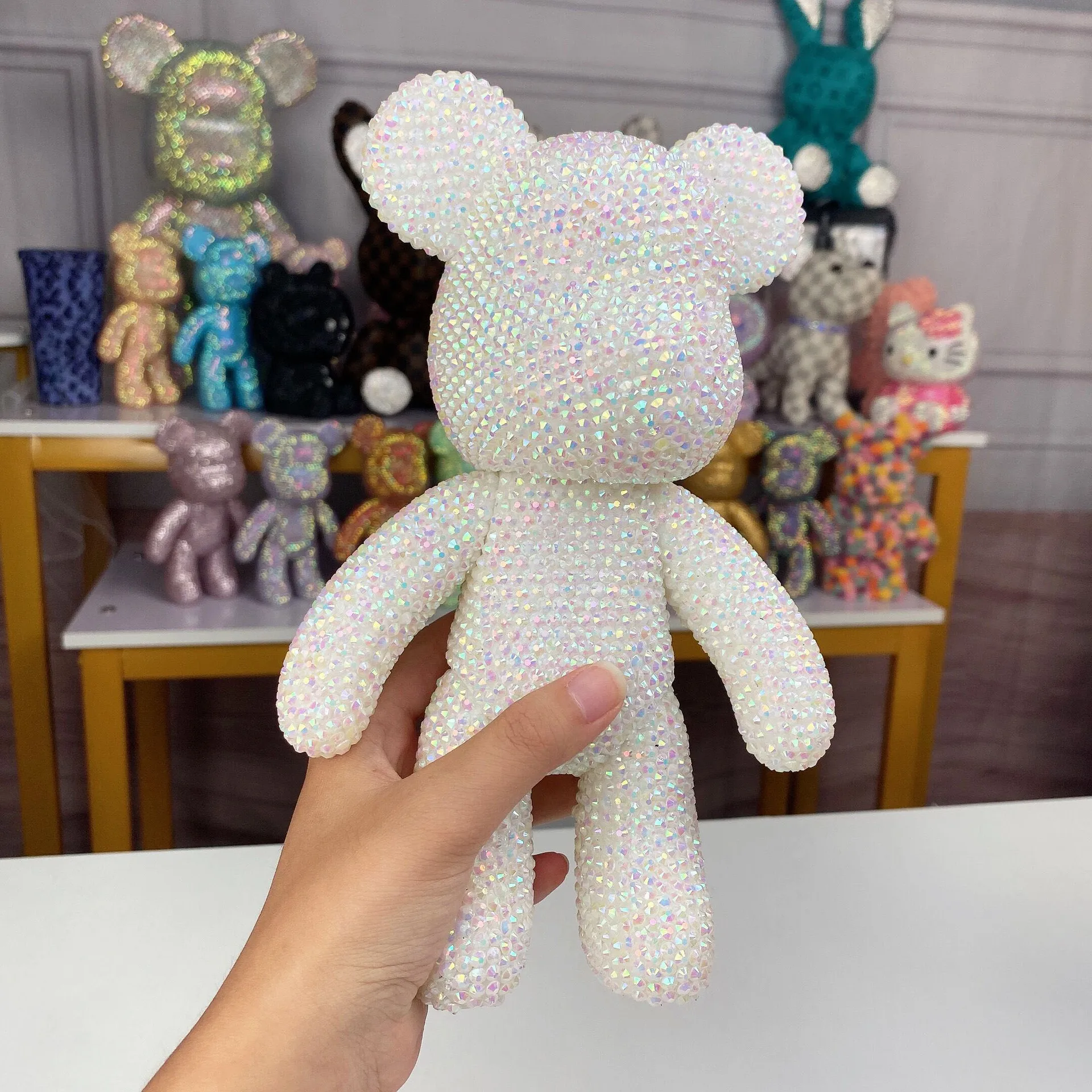 23cm Stick-on Crystals Bear Handmade DIY Inlaid with Violent White Body Fluid PVC Wholesale Supply
