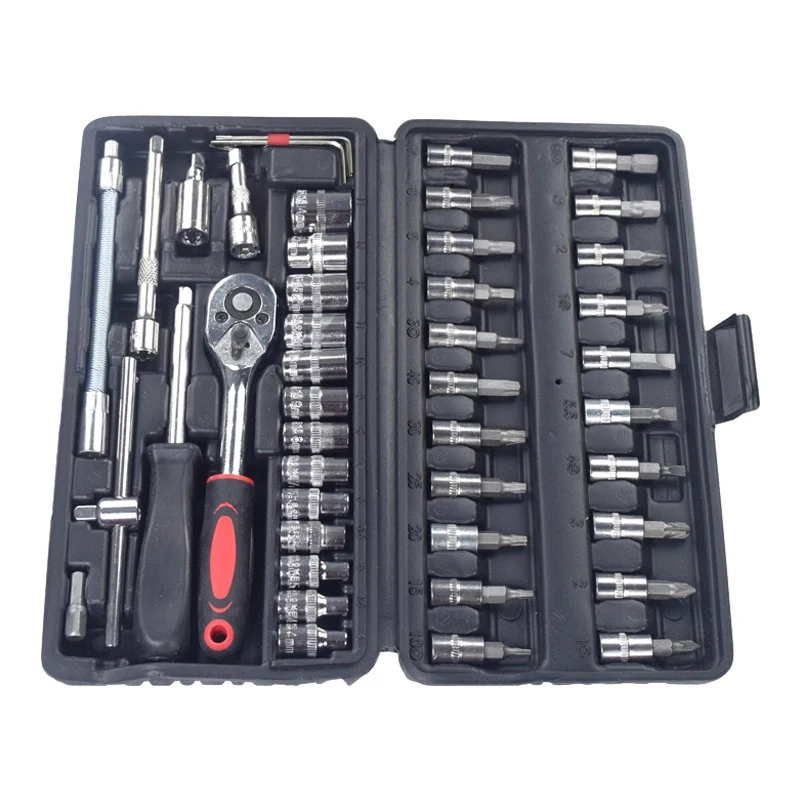YAQIYA 46PCS 1/4 3/8 1/2 Drive Socket Set Ratchet Wrench Tool Kit Auto Repair Bit Socket Set