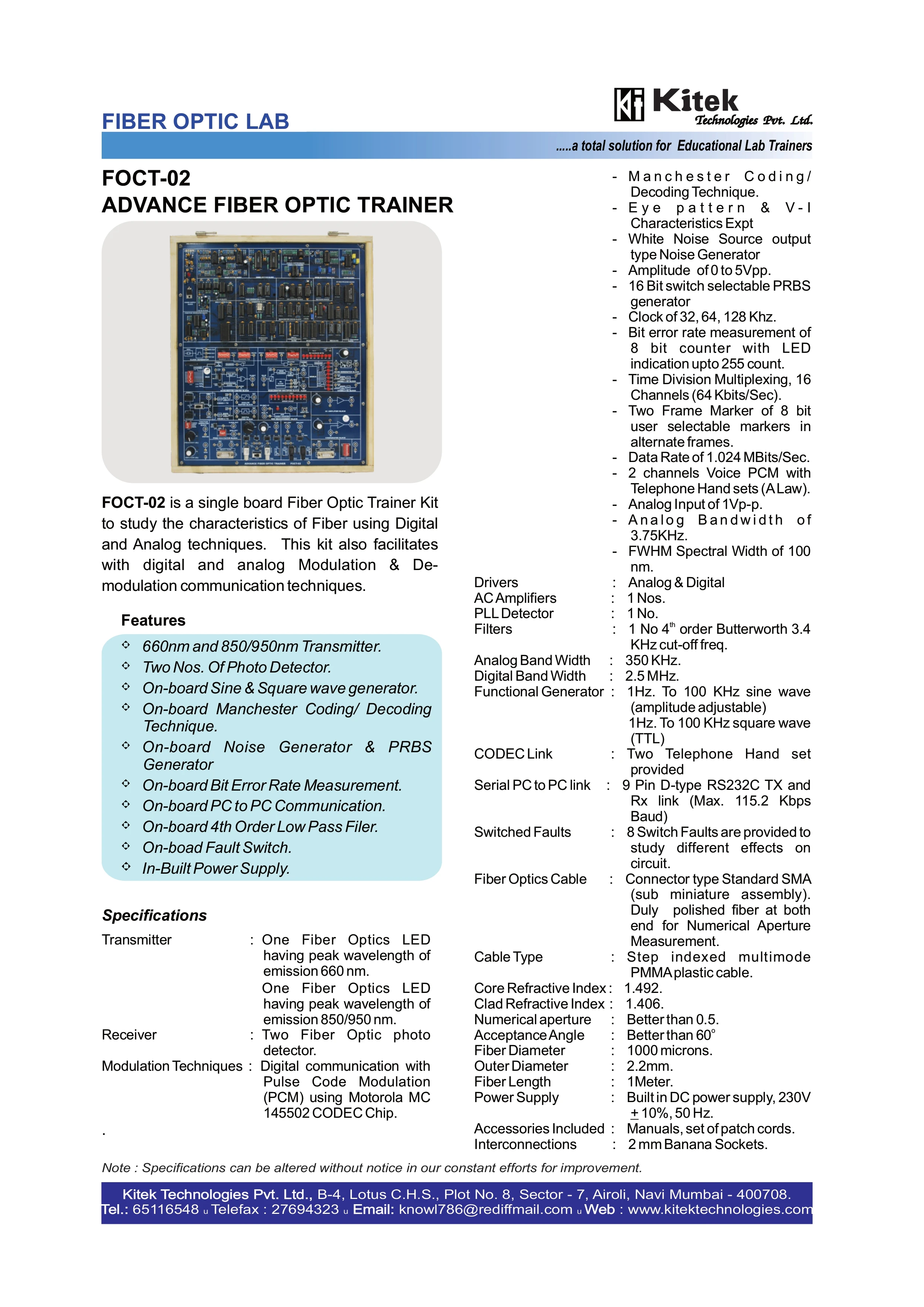 ADVANCE FIBER OPTICS COMMUNICATION TRAINER KIT  COMMUNICATION LAB TRAINER