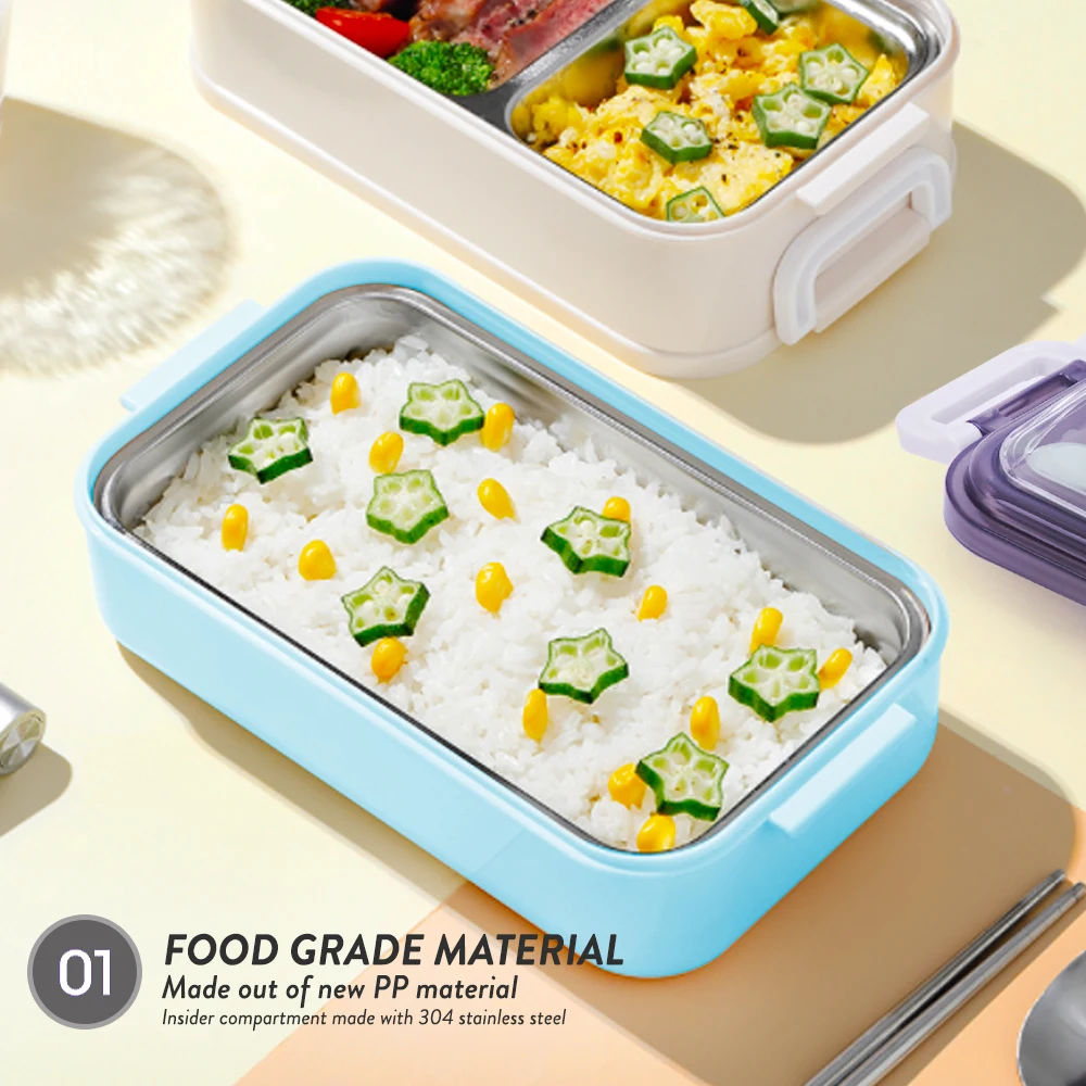 Elianware Eco Friendly High Quality Two Layer BPA Free Plastic Bento Lunch Box with Utensils Fork & Spoon
