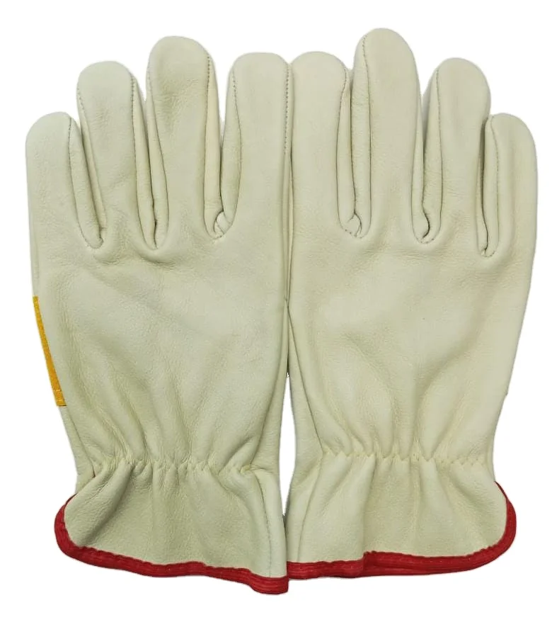 Beige Green Cow Split Leather Driving Safety Working Gloves For Men Heavy Duty Driver Mechanical  Work Gloves Hand Safety Gloves