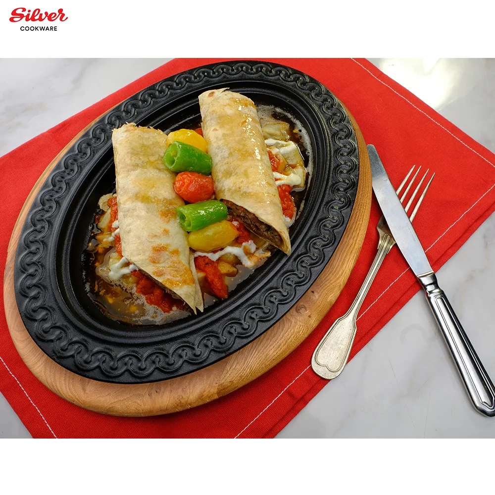 Round Oval Meal Plate Service Platter Cast Iron Plate Dish Customized Pattern Color Enamel Metal Enamel Coating 3.7mm/5mm 1.66kg