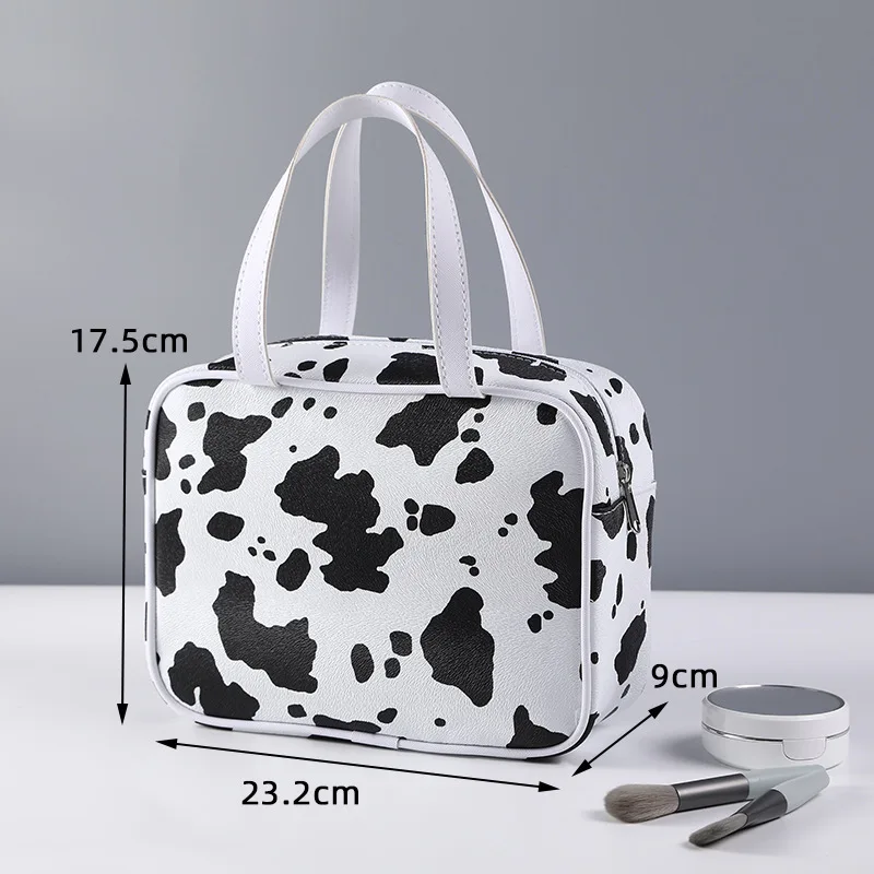 Travel Makeup Wash Cow Pattern Cosmetic Bag Waterproof Portable PU Milk Pattern Toiletry Bags with Zipper