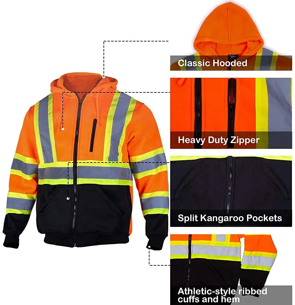  Патруль безопасности куртка мужская ANSI класс 3 высокой видимости светоотражающий логотип свитер с ворсом из шерстяного флиса на молнии Зимняя легкая конструкция