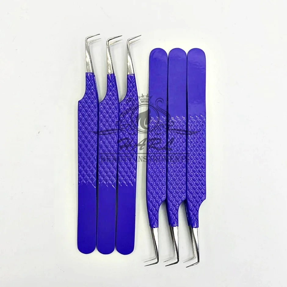 Royal Blue Color diamond grip 90 Degree Eyelash Extension Tweezers customized tweezers lash extension tweezers eyelashes tools