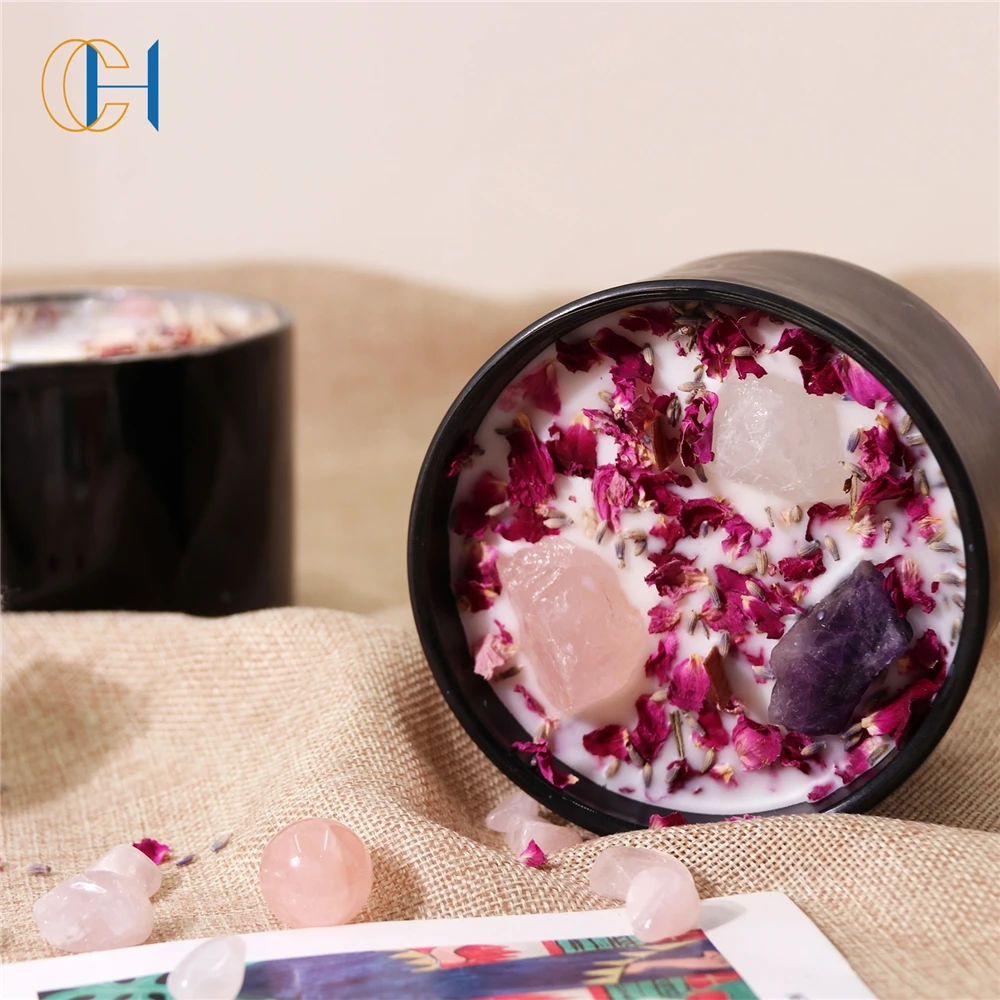 Персональная стеклянная этикетка на заказ роскошный мраморный хрусталь подарок сухие цветы Органическая соевая восковая свеча ароматерапия ароматические свечи