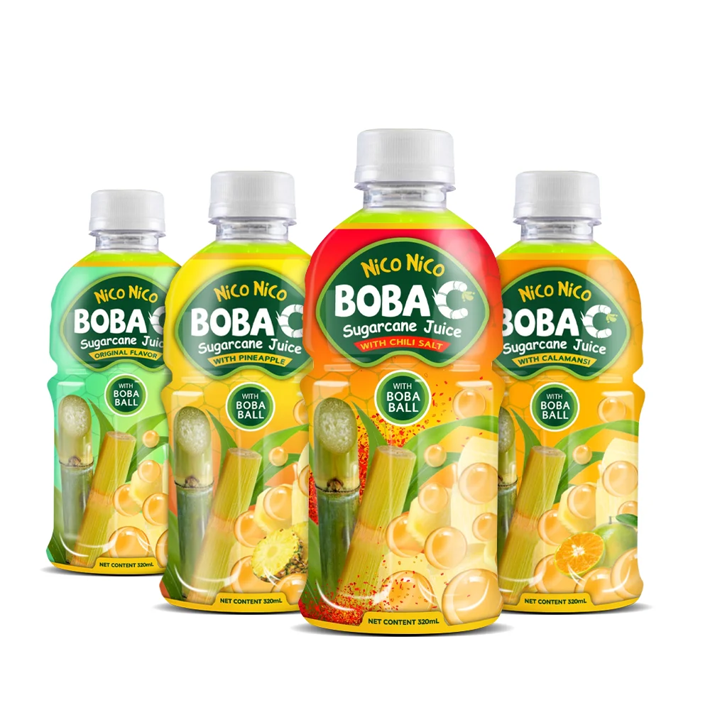 Boba C Sugar Cane Juice Drinks Tropical Flavors with Fruit Popping Boba 320ML PET Bottle Vietnam Exotic Drinks HALAL Beverage