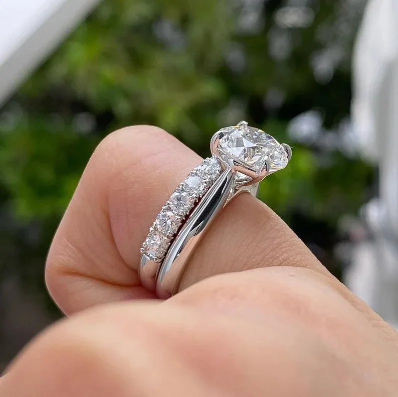 Beautiful Round Cut CVD HPHT Lab Grown Diamond Wedding Ring With Eternity Band Excellent Cut Amazing Engagement Gift For Women