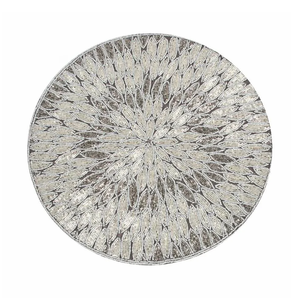 High Quality Round Glass Beaded Place Mats Handmade Glass Beaded Charger Plate Coffee Table Beaded Mat Dinning Table Place Mat