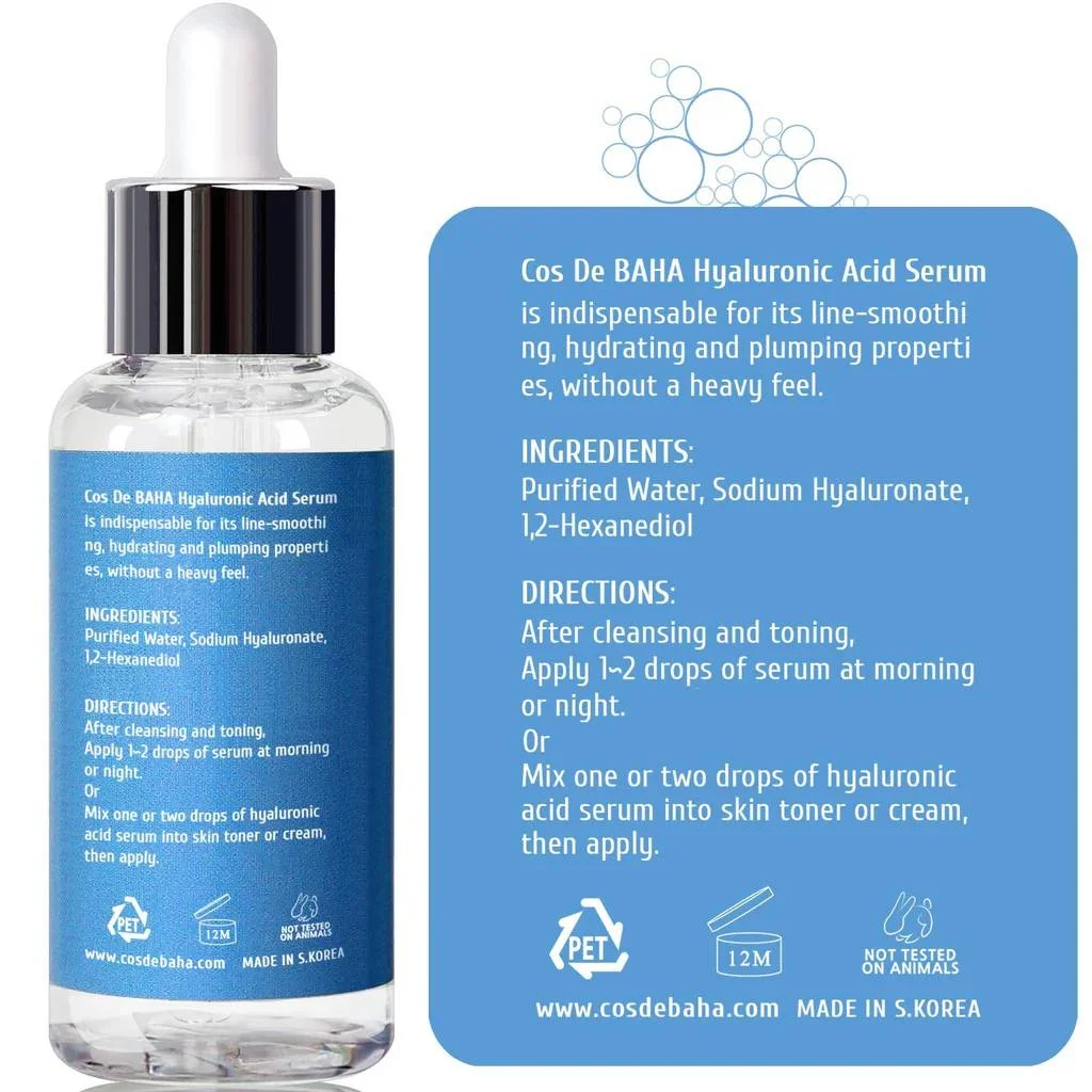 Cos De BAHA Pure Hyaluronic Acid Serum 30ml (H) Intense Hydration  Korea skincare for wholesale only