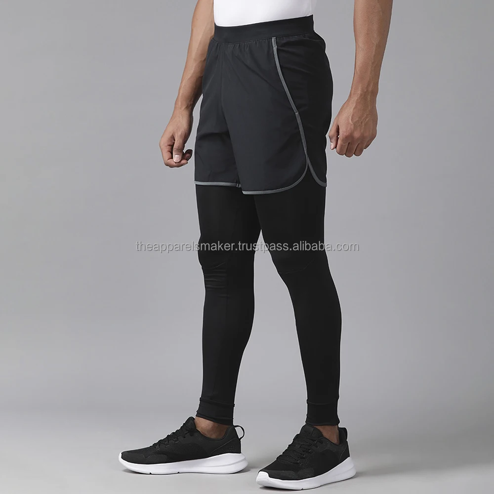 Men Sustainable and Breathable Joint Support Compression Sports Tights True Black Fitted Leggy