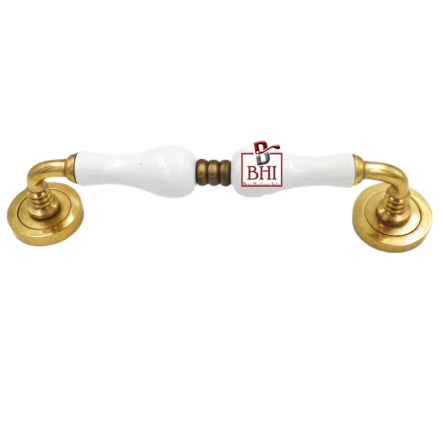 BRASS LEVER ON ROSE WITH CERAMIC GRIP Lever Handle door handle lock  (47mm Rosex115mm Handle)