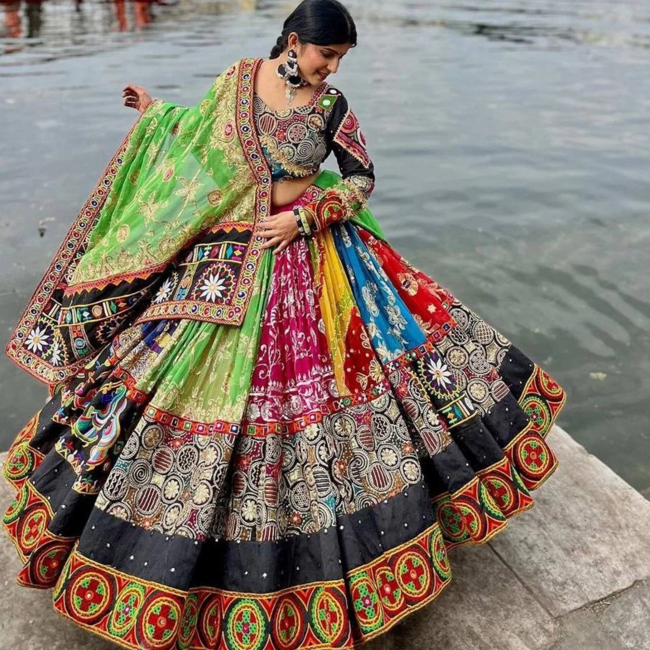 Новая эксклюзивная Фестивальная одежда коллекция Navratri с принтом lehenga choli из плотного масляного шелка