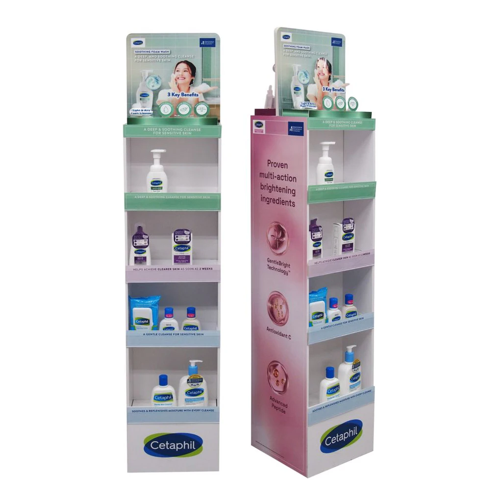 Custom Recycled Friendly Cardboard Retail Display Floor Stand Paper Corrugated Shelf Rack For cosmetics