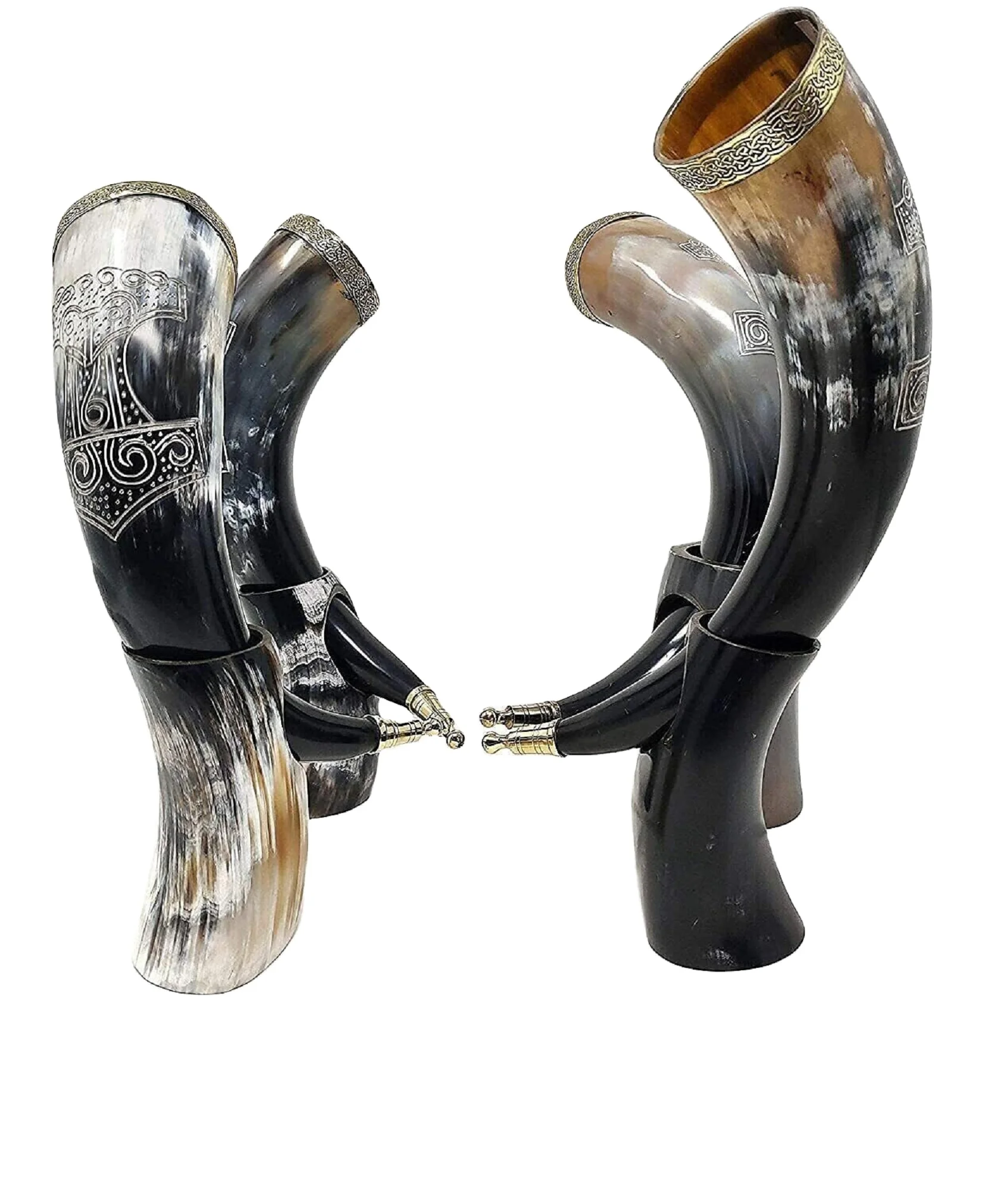 Medieval Viking Drinking Horn Mug Beer Wine Mead Ale Medieval handma Tankard Cow Horn Stand Grey Handcrafted Cheap Drinking Horn