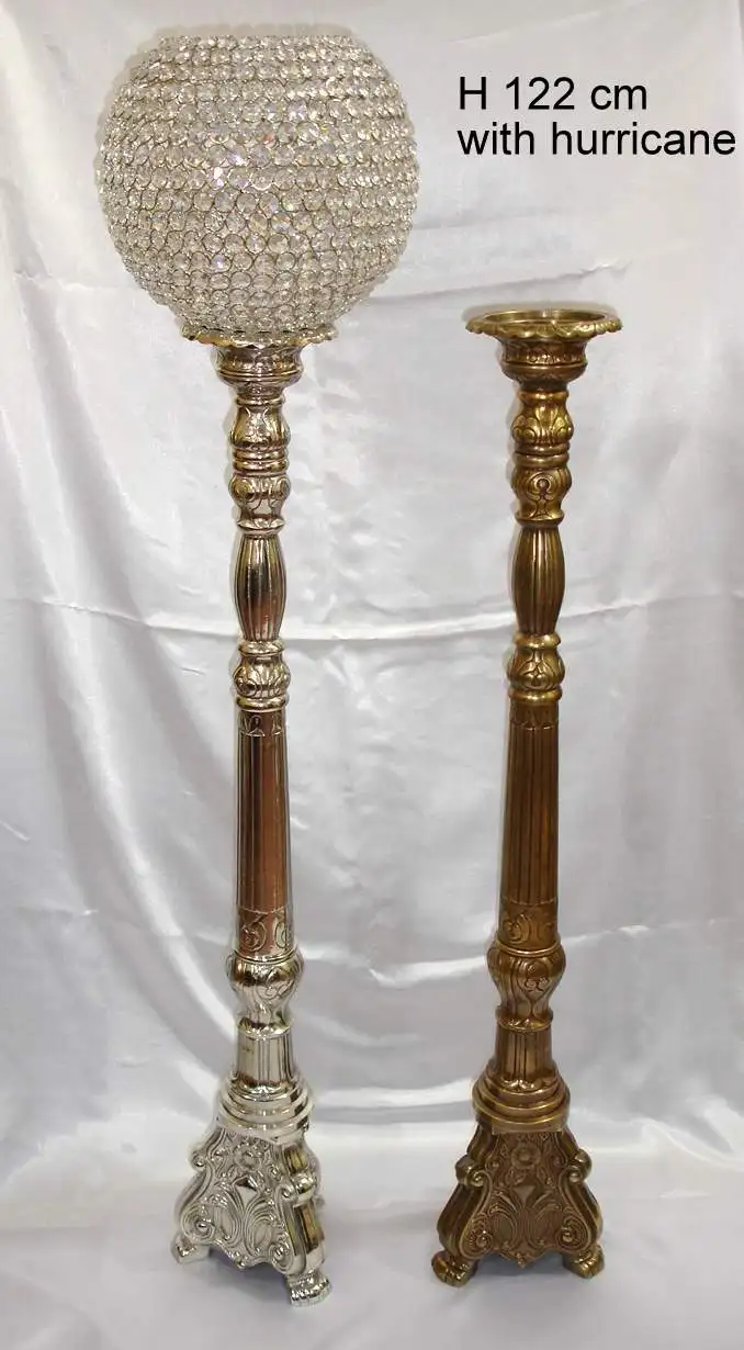 Aluminum Brass Antique Embossed Candle Pillar Holder Royal Luxuries Classic Design Indian Hand Crafted Long Floor Candle Holder