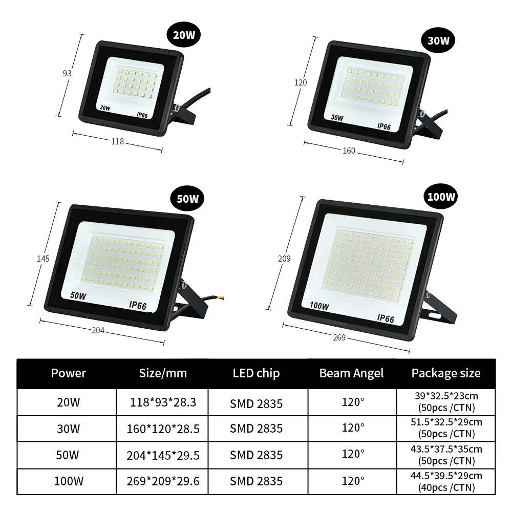 High Brightness LED Flood Light Waterproof IP66 10W 20W 30W 40W 50W 100W 200W 300W LED Reflector Lights Garden Light