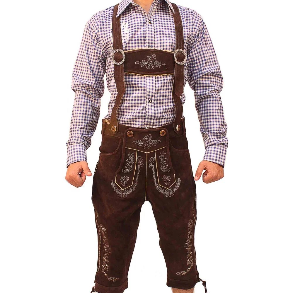 new costumes leather pants knee strap leather pants  plus strap antique black Oktoberfest knee lederhosen