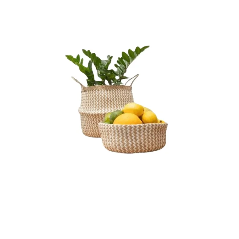 Woven Basket Sustainable Wholesales Seagrass Basket  BELLY BASKET WITH LID Home decor Handicraft in Vietnam