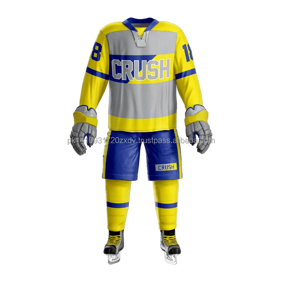 2021 Custom Ice Hockey Uniform Sublimation Team Name Logo High Quality Men Long Ice Hockey Uniform  Dry fit hockey jersey