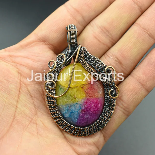 Rainbow Solar Quatrz pendant Copper Wire Wrapped Pendant Gorgeous Pendant Birthday Gift For Her Love Bumblebee Jasper Jewelry