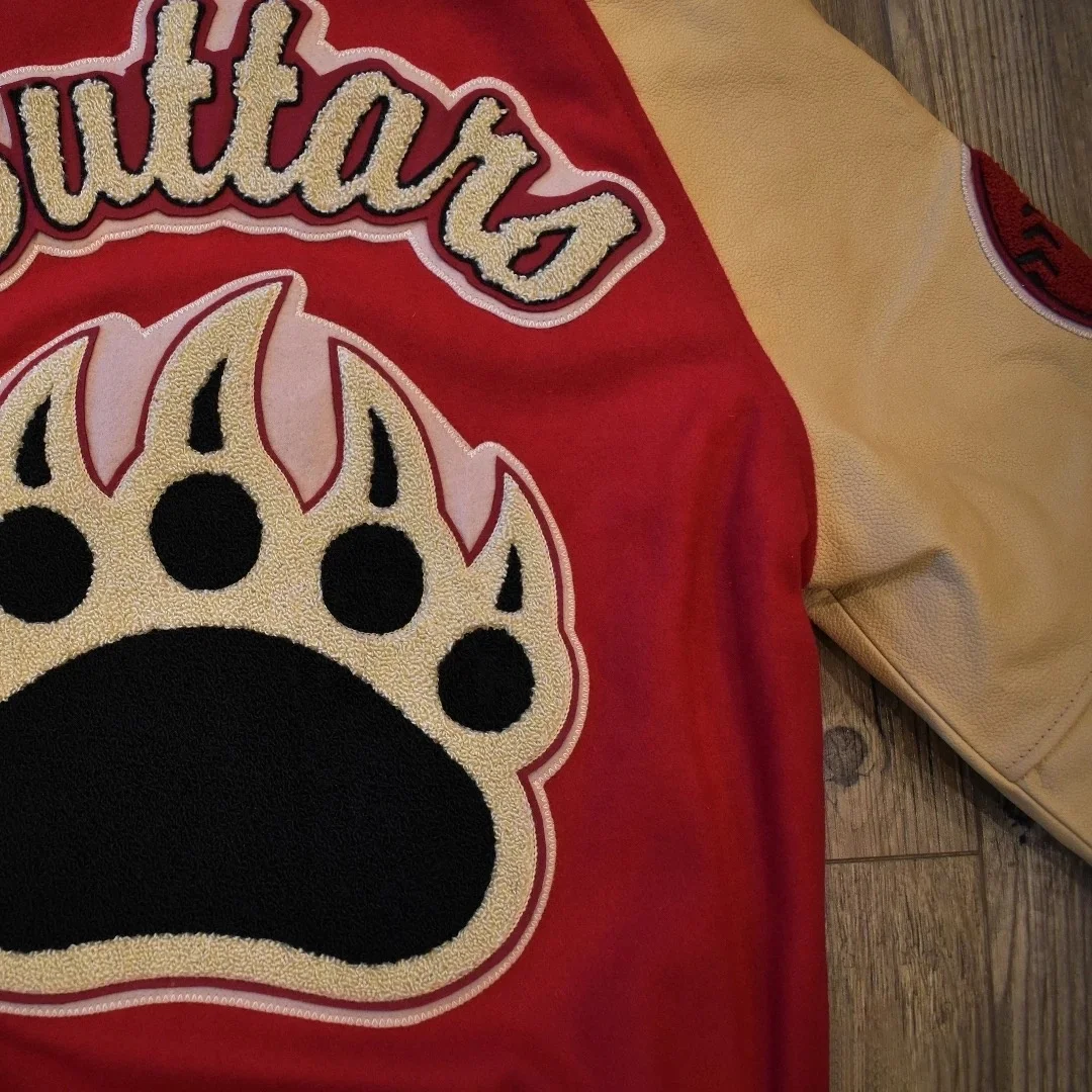 OEM Custom Chenille Embroidery Letterman Bomber Varsity Baseball Jacket for Men Sport Wear Leather Sleeves Sweatshirt for Winter