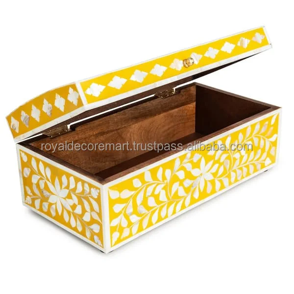 Royal Handcrafted Mother of pearl Inlay yellow Color Jewellery box Gift Box By Royal Decore Mart
