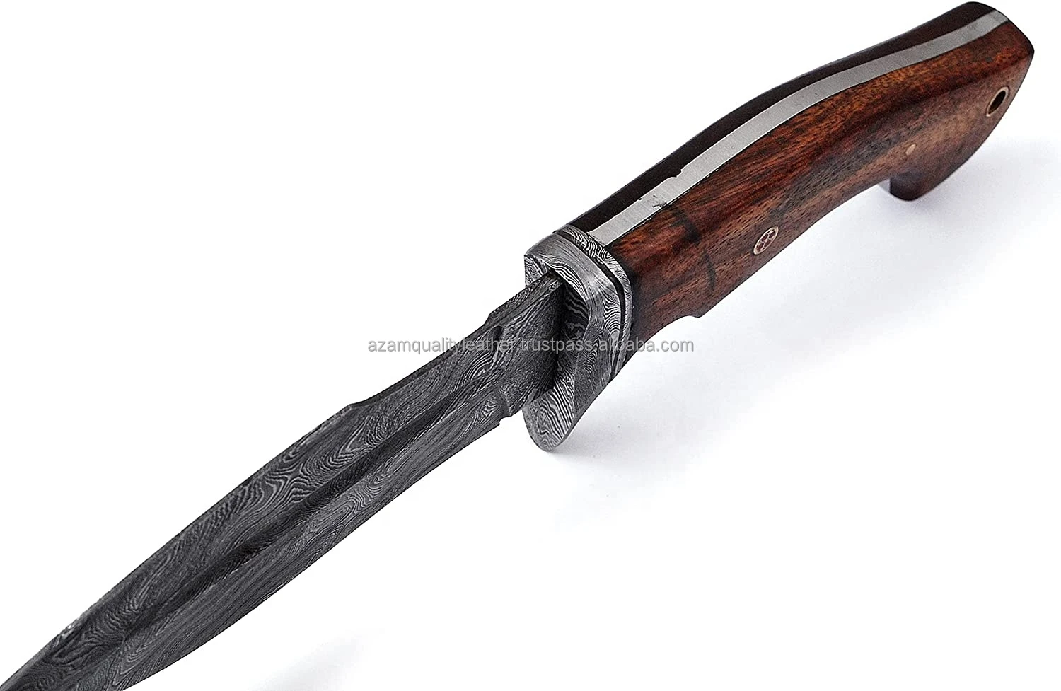 Strong Hand Crafted Camping Knife Damascus Steel Knife with Stag Horn Handle and Cow Hide Leather  cover