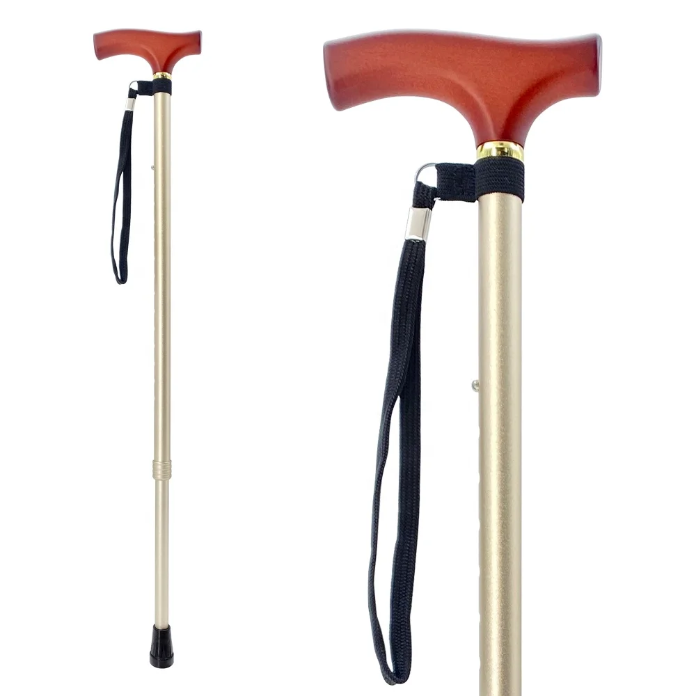 Adjustable Champagne Gold Cane Stick for Assisted Walking Durable Rehabilitation Therapy Supplies