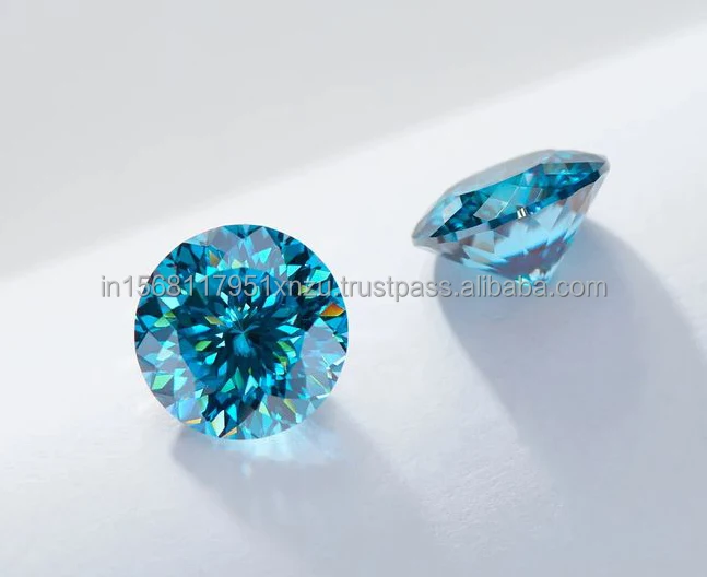 Wholesale Vivid Blue round Cut Synthetic Moissanite Diamond 3mm-12.5mm Loose Moissanite
