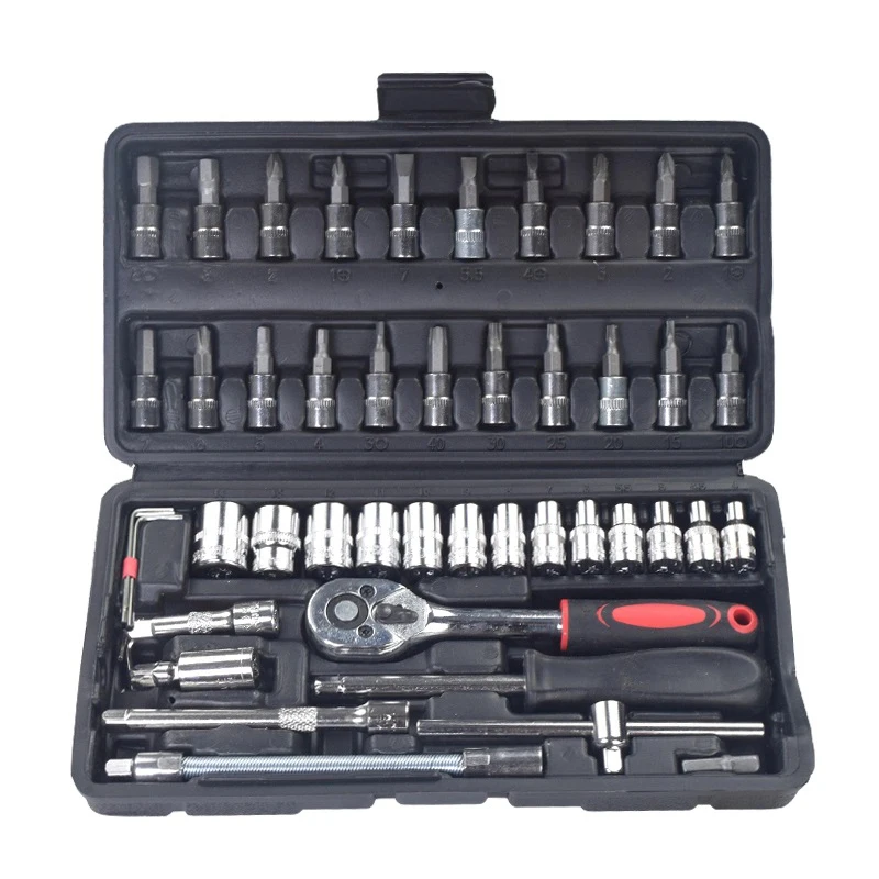 YAQIYA 46PCS 1/4 3/8 1/2 Drive Socket Set Ratchet Wrench Tool Kit Auto Repair Bit Socket Set