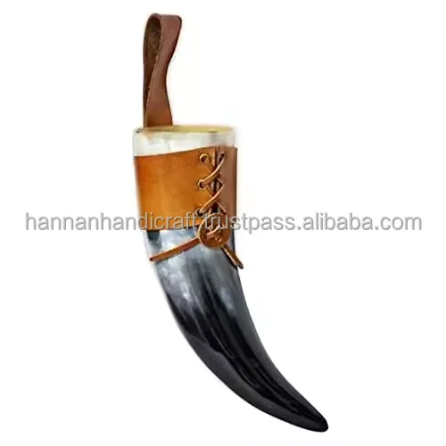 Cheap Handmade Viking Medieval Drinking Horn Real Natural Buffalo Horn with Leather Holster Handcrafted in India