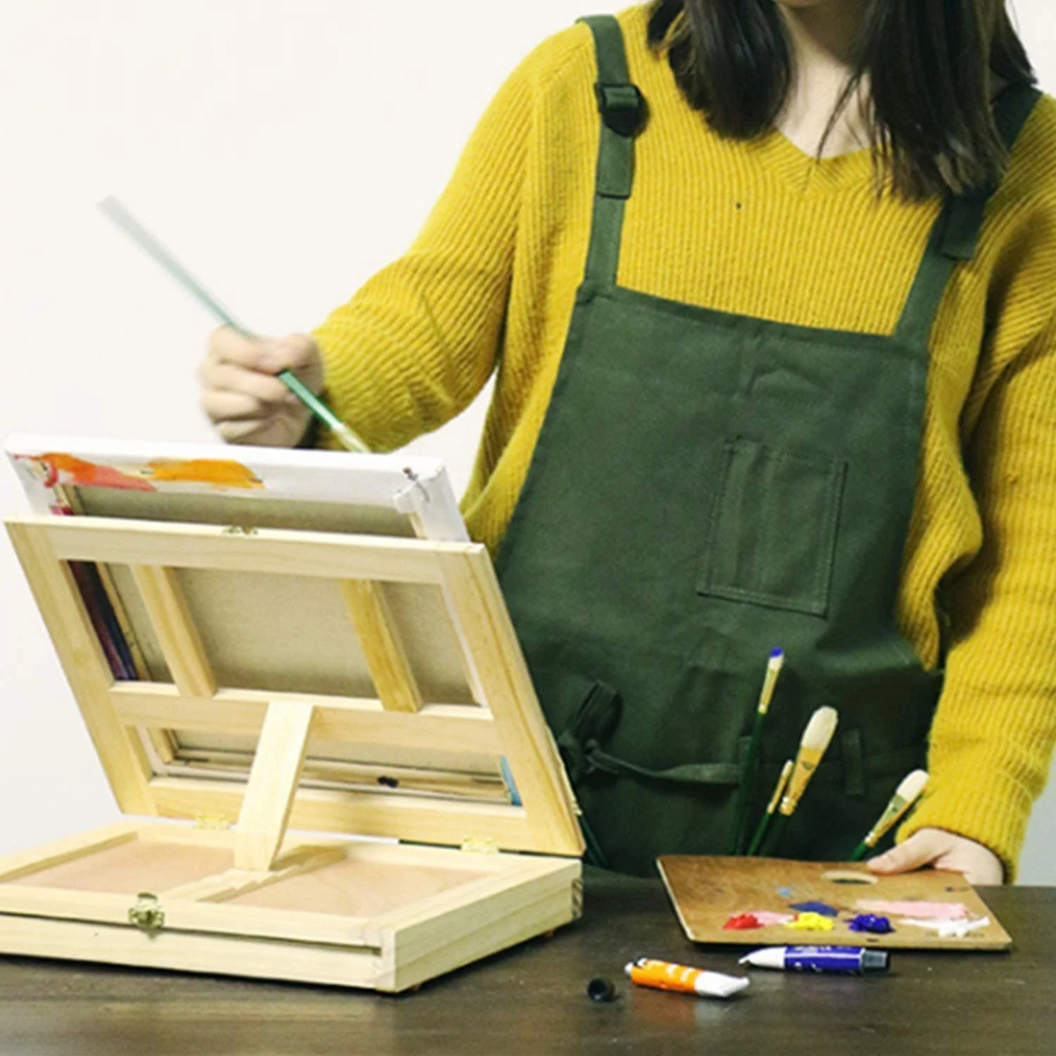 Adjustable Artist Apron with Pockets Waxed Canvas Painting Aprons with Tool Organizer pockets for Arts Gardening