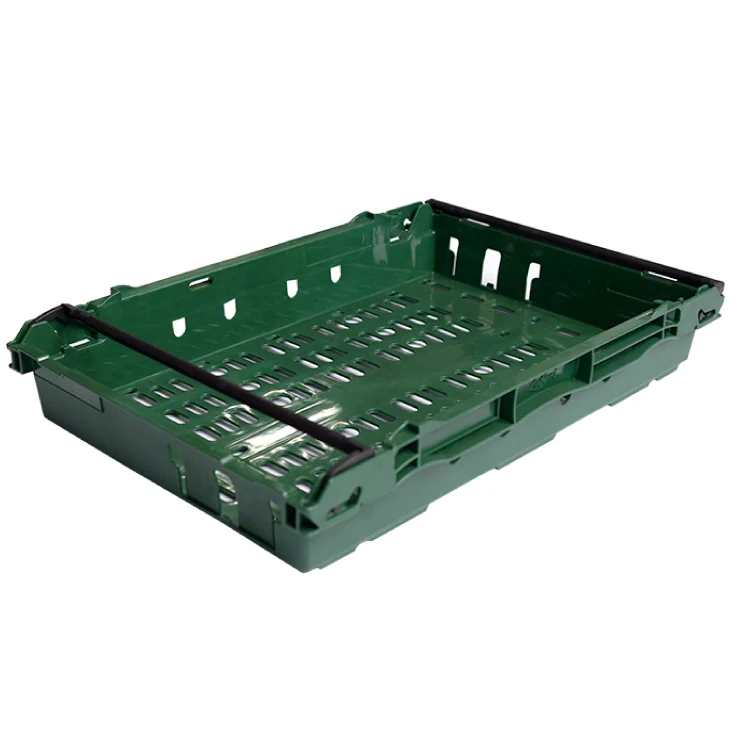 Wholesale 600*400*105 MM Fruit Crates Vented Supermarket And Farm Storage 19L Plastic Moving Tote Crate With Movable Handle
