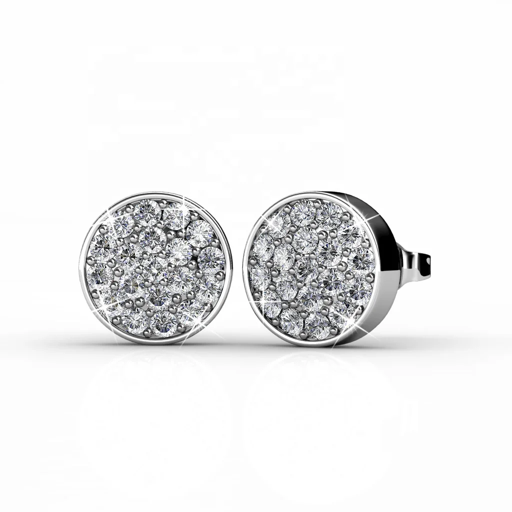 Hot Sale Sterling Silver 925 Simple Classic Small Round Pave Austrian Crystal Stud Earrings For Women Destiny Jewellery