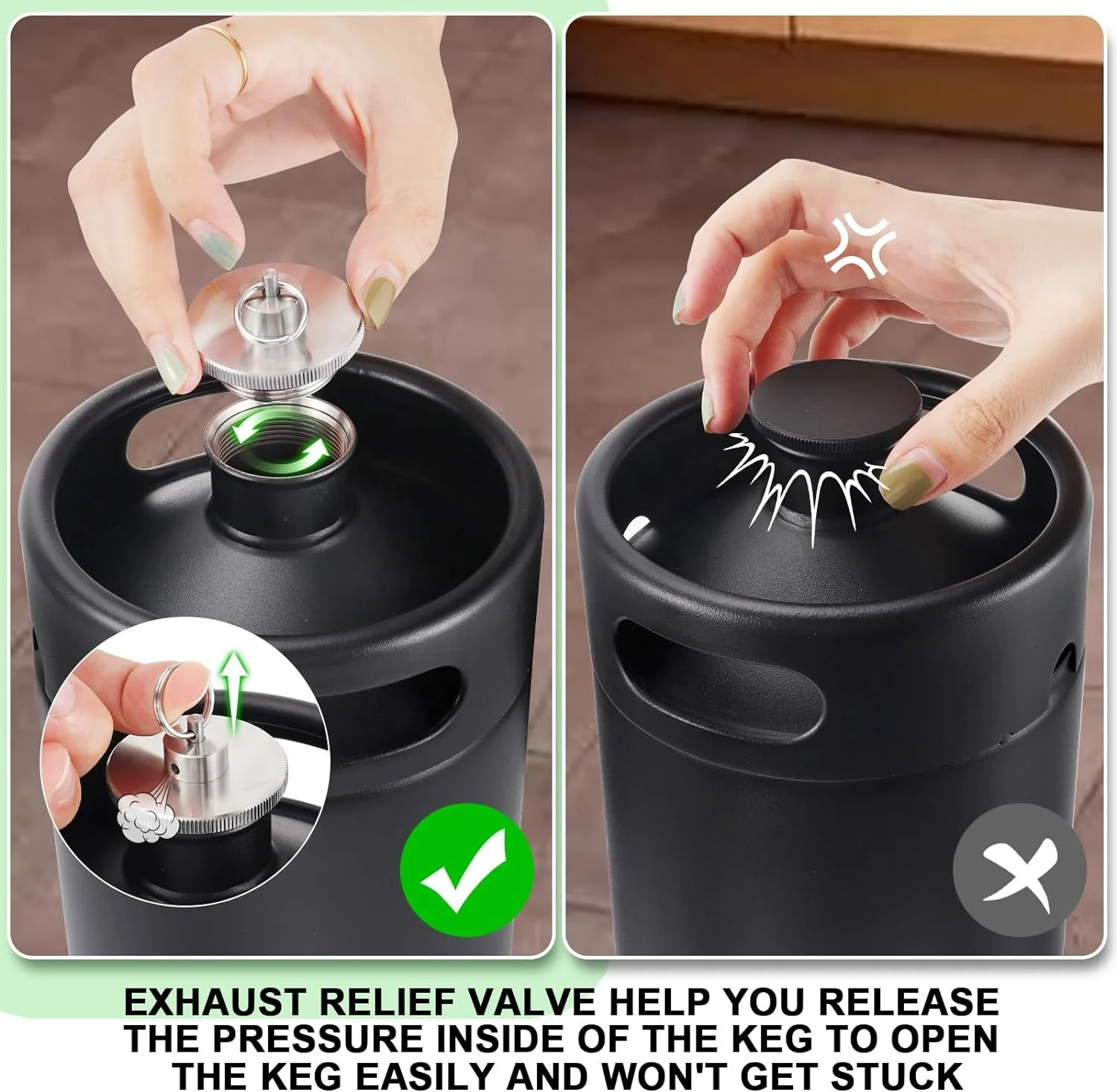 128 OZ Matte Black Powder Portable Stainless Steel 304 Mini Keg Growler with Exhaust Valve Cap Insulator Sleeve Seal Knob Cover