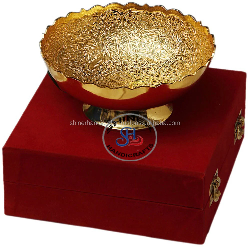 New Modern Brass Gold Round serving Bowl For Home/ Kitchenware Decorative With Red Box Gift Item manufacture from India