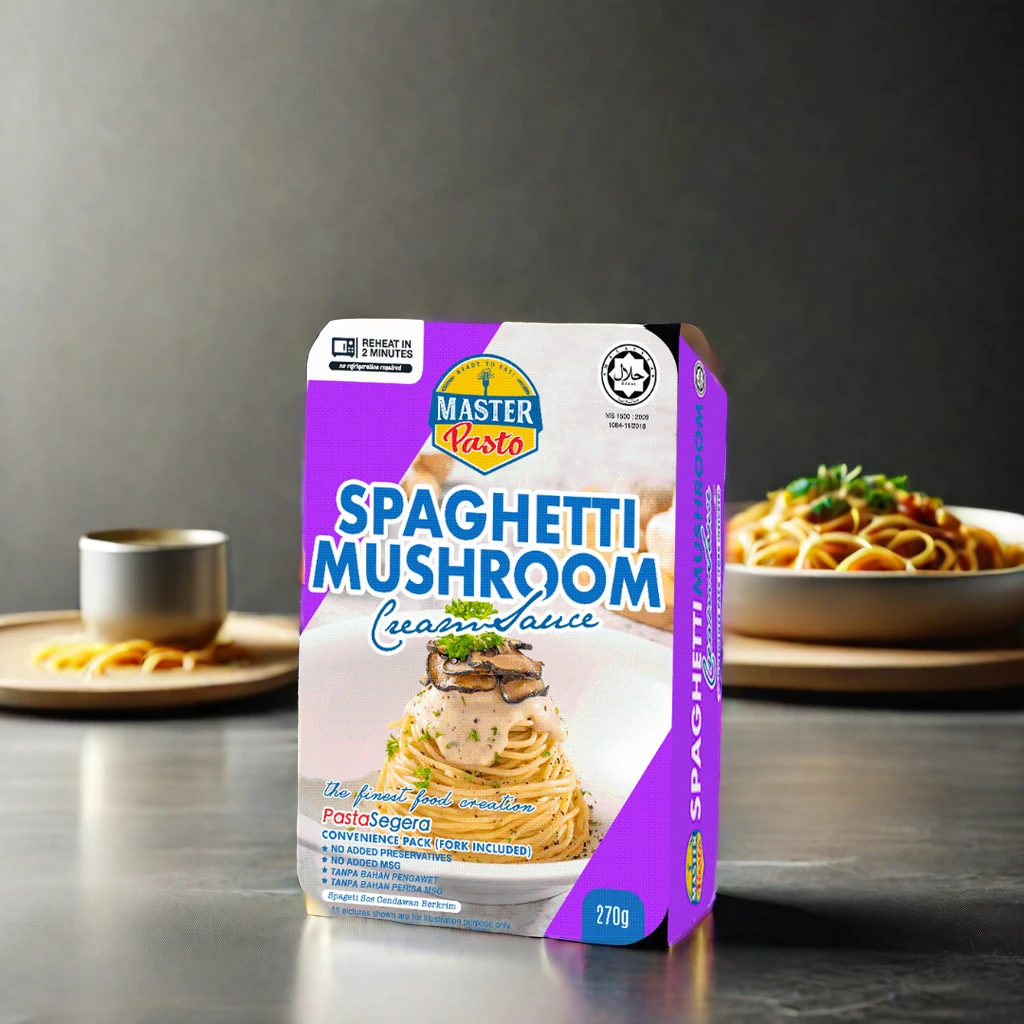 Ready to Eat Low-Carb Spaghetti Pasta with Mushroom Cream Sauce 270g Packaged in 24 Packs Cooked Style Perfect Just 2 Minutes!