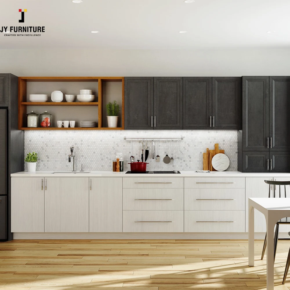 JY Furniture Cabinets For Kitchen Ready To Assemble Shaker Door Hardwood Carcass With Drawers White Wood Cabinets