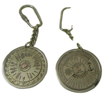 Business Promotion Company Logo Keychain Antique Brass Metal Design Business Gift with Calendar Function