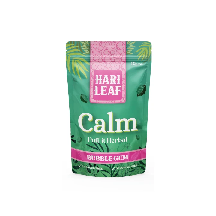 Hari Leaf Calm Bubblegum Herbal Smoking Blend Nicotine-Free Relaxing Mugwort Blue Lotus Rose Petals Passion Flower Pouch